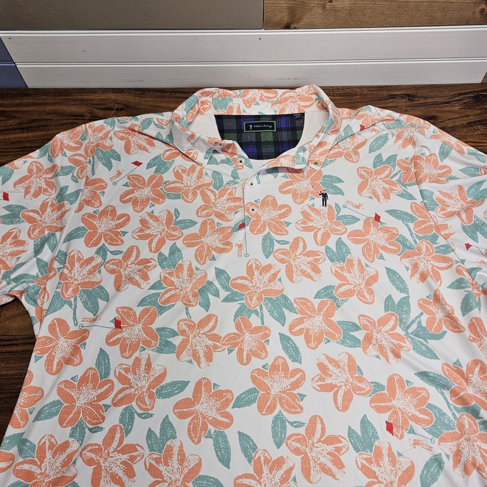 William Murray Mens AOP Graphic Tropical Flowers Golf Flags Polo Shirt Size 3XL